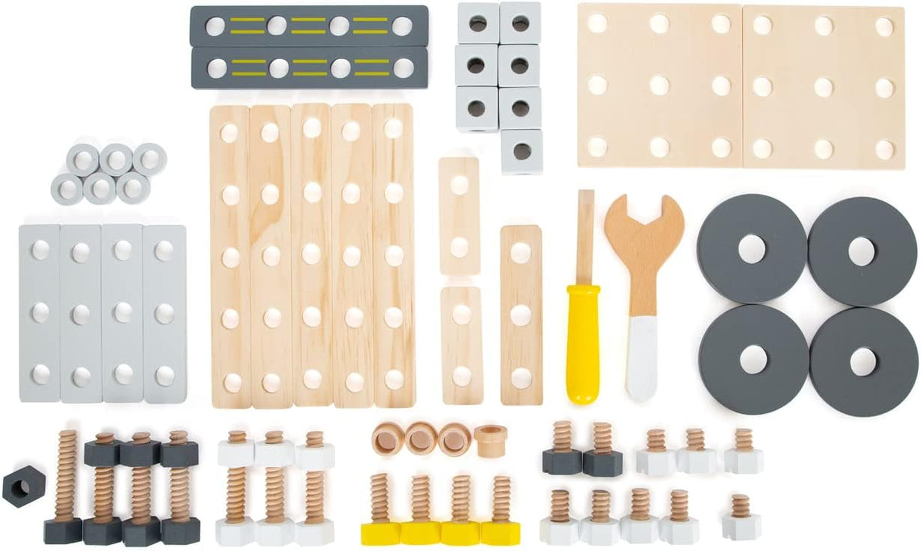 Small Foot Konstruktionsset Miniwob aus Holz, kreativer Bausatz mit Werkzeugen und Zubehör, ab 3 Jahren, 11810, Grau Gelb