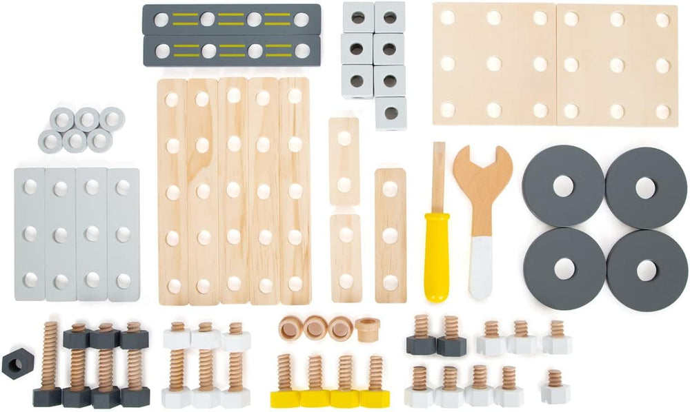 Small Foot Konstruktionsset Miniwob aus Holz, kreativer Bausatz mit Werkzeugen und Zubehör, ab 3 Jahren, 11810, Grau Gelb