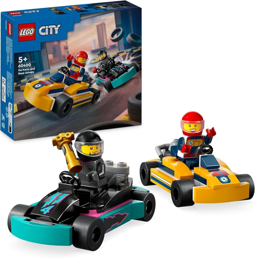 LEGO City Go-Karts mit Fahrern, 2 Minifiguren, Fahrer und Rennwagen, Spielzeugautos für 5-jährige Jungen und Mädchen, lustiges Geschenk für Kinder 60400 Bausets Besuchen Sie den LEGO-Store Single