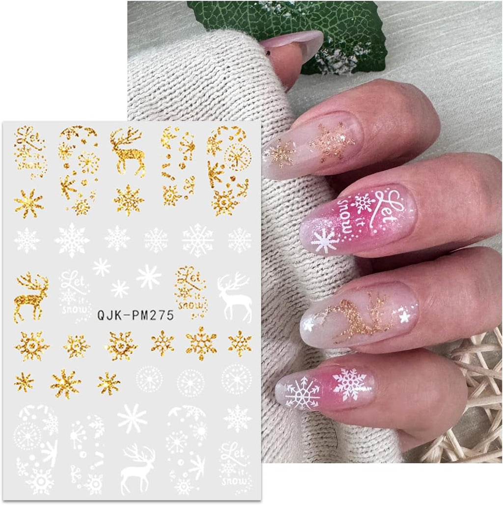 JMEOWIO Nagelsticker Weihnachten 10 Blatt Nail Art Sticker Selbstklebend Nagelaufkleber Glitter Schneeflocke Xmas Winter Urlaub Gold Dekoration Nageldesign Zubehör