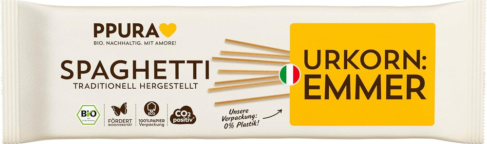 PPURA Bio-Spaghetti-Nudeln mit Emmer 500 g, 100 % natürliche Emmer-Spaghetti, hergestellt in Italien – italienische Pasta ohne Zusatz-, Farb- oder Konservierungsstoffe