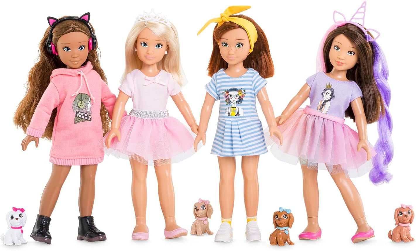 Corolle 9000600030 - Girls Luna Einhorn Set, Knöchelpuppe im Sommeroutfit mit Hund, mit Haarband, Ohrringen und extra Gummistiefel, 28cm Spielpuppe mit Vanilleduft, ab 4 Jahren