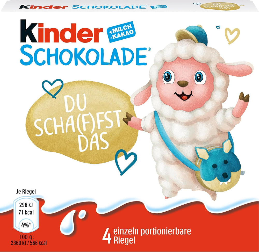 Kinderschokolade (20 x 50 g) – Valentinstagsgeschenk für Sie und Ihn, Karnevals- und Faschingssüßigkeiten – Gefüllte Milchschokoladentafeln – 20 Packungen mit je 4 einzelnen Tafeln