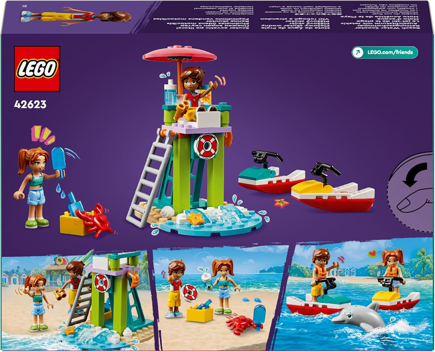 LEGO Friends Rettungsschwimmer-Aussichtsturm mit Jetskis, Kinderspielzeug, Geschenkidee für Mädchen und Jungen ab 5 Jahren mit 2 Figuren und einem Delphin, Jetski-Spielzeug 42623 Bausets Besuchen Sie den LEGO-Store
