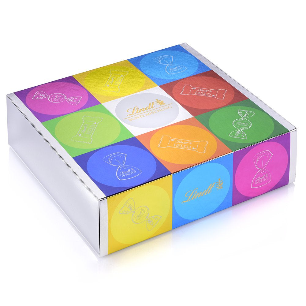 Schokoladensortiment (37 LINDOR Kugeln, 24 Hello Mini Sticks, 10 Mini Fioretto), Schokoladengeschenk (1 x 815 g) und HELLO Mini Emoti, Milchschokolade in 5 Emoticon-Designs, 164 g