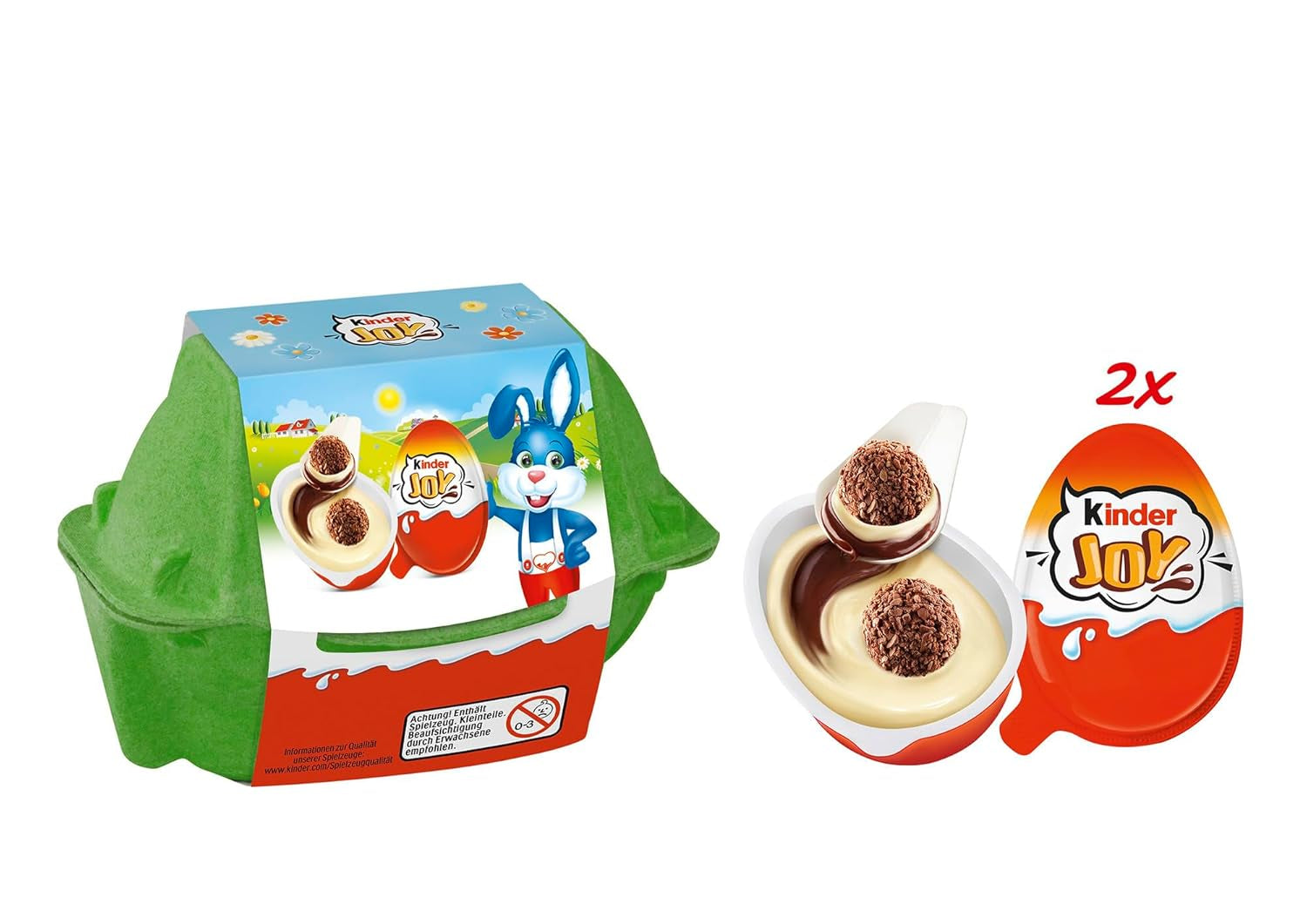 Kinder Joy 2er Pack – Eine Hälfte mit leckerer Milch- und Kakaocreme und knusprigen Kugeln, die andere Hälfte mit einer tollen Überraschung – Osterschokolade, Ostersüßigkeiten – Ostergeschenk – 40g