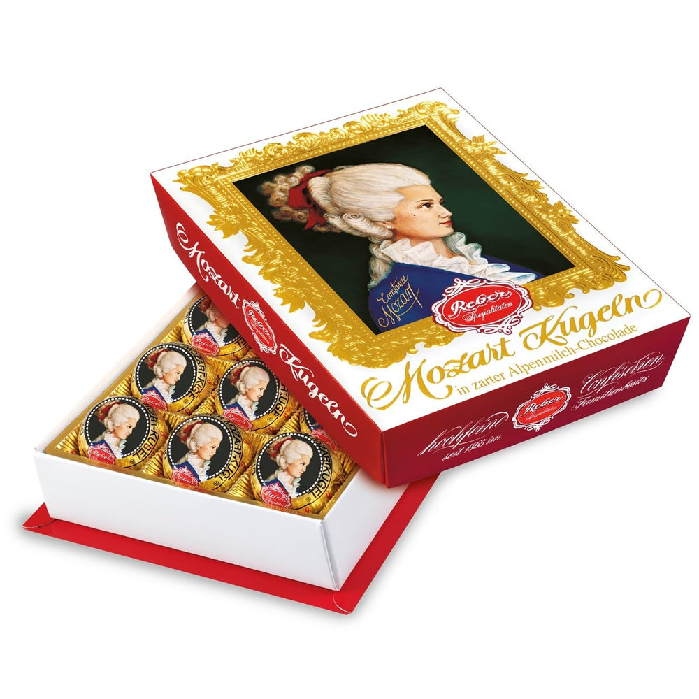 Reber Mozartkugeln mit Zartbitterschokolade, 6er Pack mit Marzipan und Nougat, vegan – 1 x 120 g