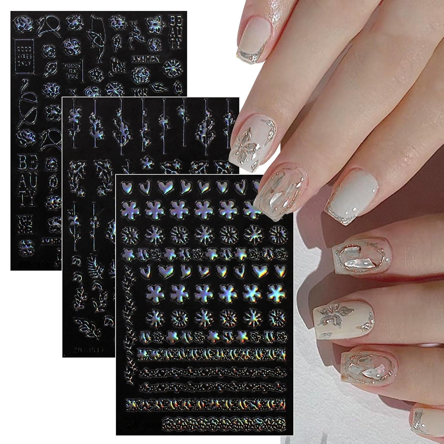 Jmeowio Nagelsticker Aurora Geometrisch 12 Blatt Nail Art Sticker Selbstklebend Nagelaufkleber Bunt Dekoration Nageldesign Zubehör
