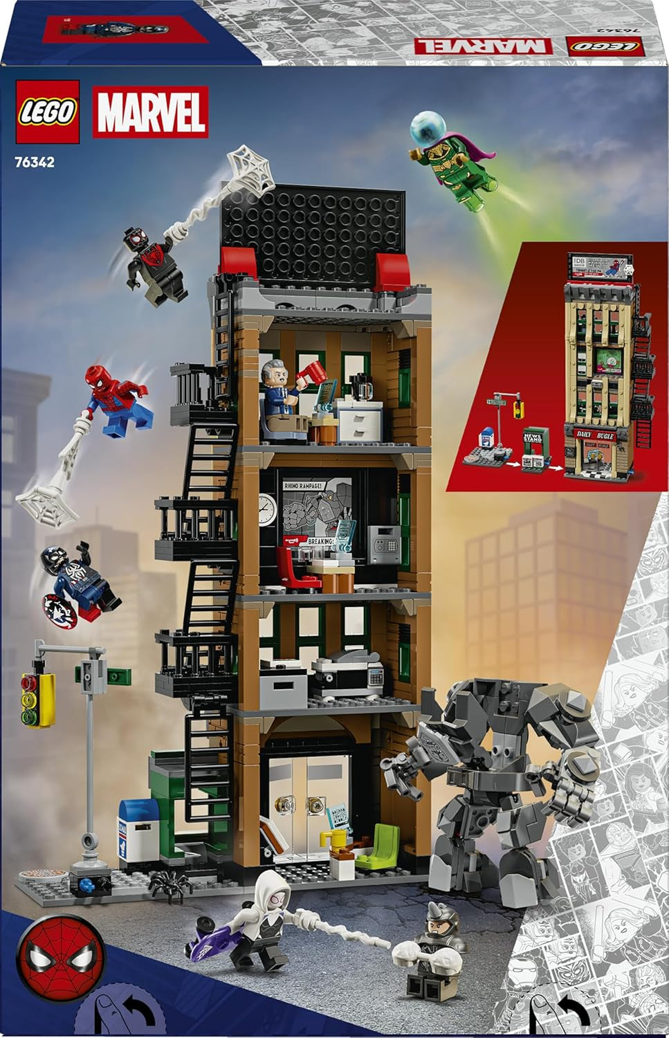 LEGO | Marvel Spider-Man vs. Mysterio: Daily Bugle – Superhelden Spielzeug mit Mech Actionfigur und 7 Minifiguren – Kinder Geschenk für Jungen ab 10 Jahren, Mädchen und Fans – 76342
