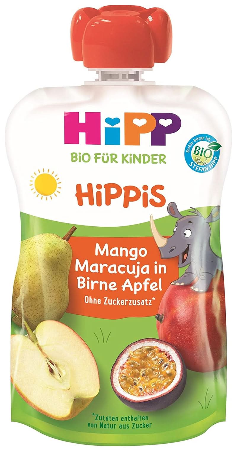 Hipp Super-Hippis Quetschbeutel, Granatapfel-Acerola in Apfel-Himbeere, 100 % Bio-Früchte ohne Zuckerzusatz, 6 Beutel à 100 g Mutter und Kind Naty Shop 6 x 100 Gramm Mango, Passionsfrucht, Birne, Apfel