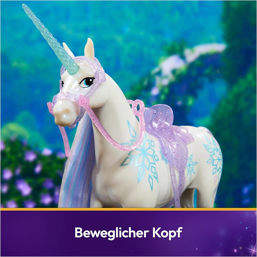 Unicorn Academy Unicorn Glacier - 28 cm înălțime, unicorn original din serialul Netflix al Laylei, cu coamă și coadă reale, frâu și șa detașabile și perie, pentru copii cu vârsta de 4 ani și peste