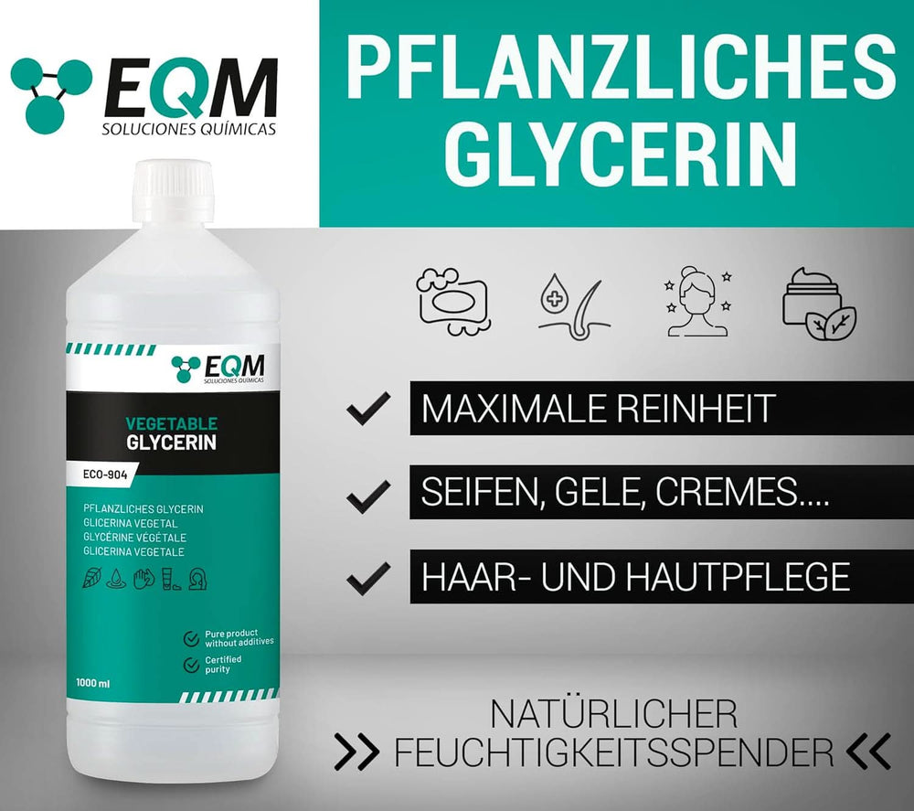 Pflanzliches Glycerin, 100 % natürlich, natürlicher Feuchtigkeitsspender für Haar und Haut, ideal für Seifen, Shampoos, Cremes, 1 Liter Dusche und Bad Naty Shop