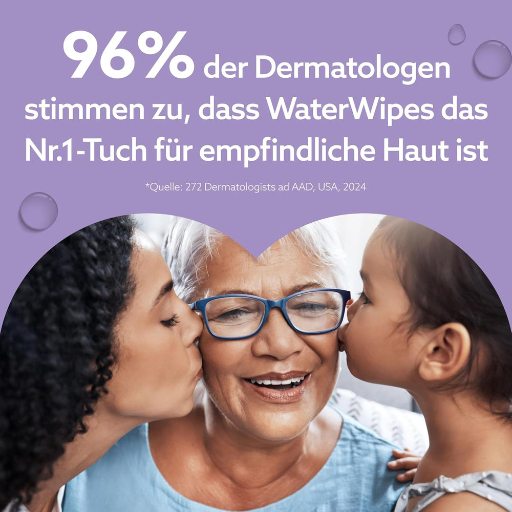 WaterWipes Sensitive+ Beruhigende, saubere Feuchttücher, 720 Stück (12er-Pack), 3-in-1-Reinigung, Pflege und Beruhigung, 99 % Wasser mit Pflanzenextrakt, parfümfreie Baby-Feuchttücher