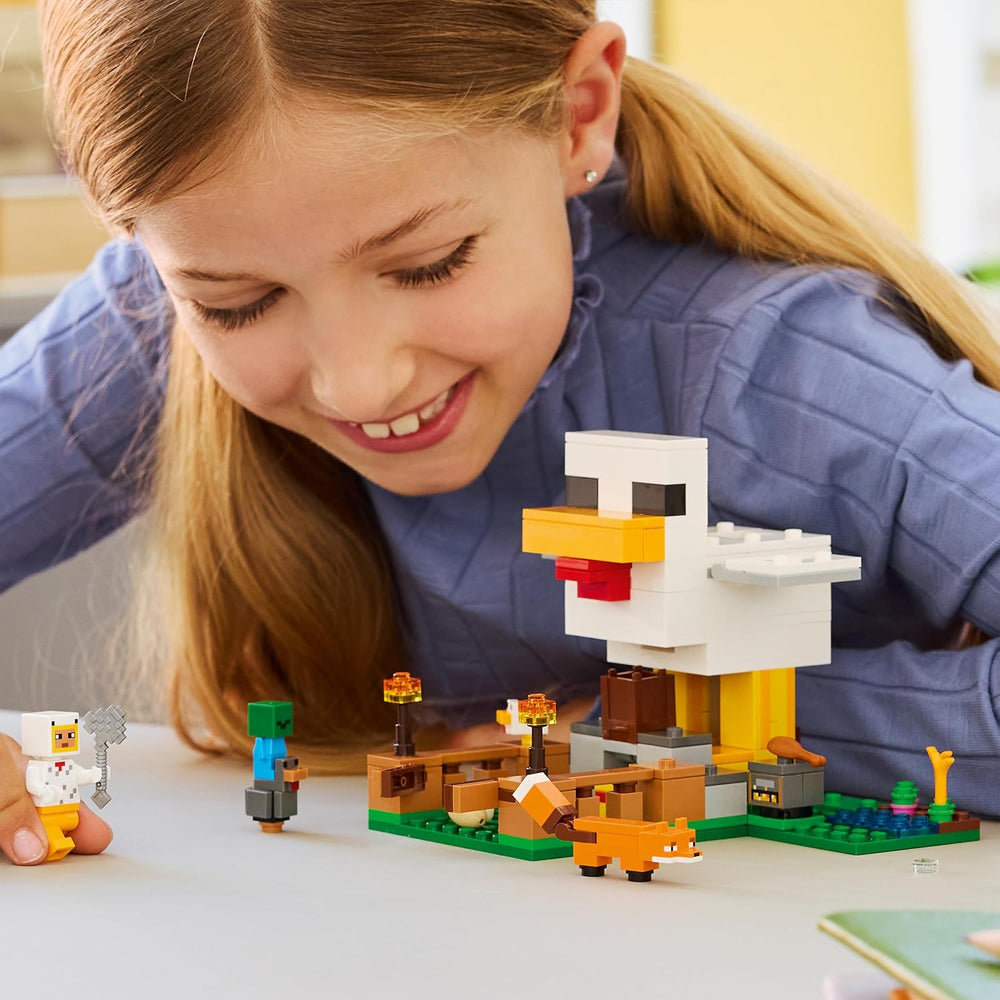 LEGO Minecraft Hühnerfarm - Spielzeug zum Bauen mit Hühner Fan Minifigur, Baby Zombie und Fuchs Figuren - Set mit Minecraft Figur - Gamer Geschenk für Jungen und Mädchen ab 7 Jahren - 21585