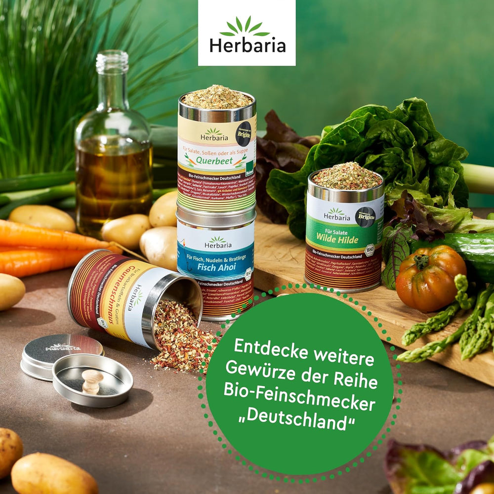 Herbaria Wilde Hilde bio 100g M-Dose-fertige Bio-Gewürzmischung - Salatgewürz für ausgefeilte Salate - mit erlesenen Zutaten - in nachhaltiger Aromaschutz-Dose