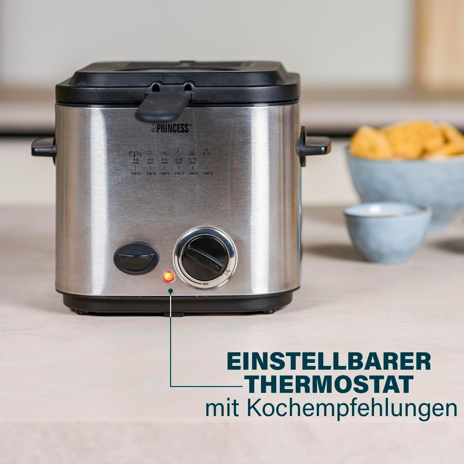 Princess 182611 Mini-Fondue-Fritteuse – schnelles Aufheizen – Geruchsfilter – 1,2 Liter Fassungsvermögen, Silber Haushaltsgeräte Naty Shop
