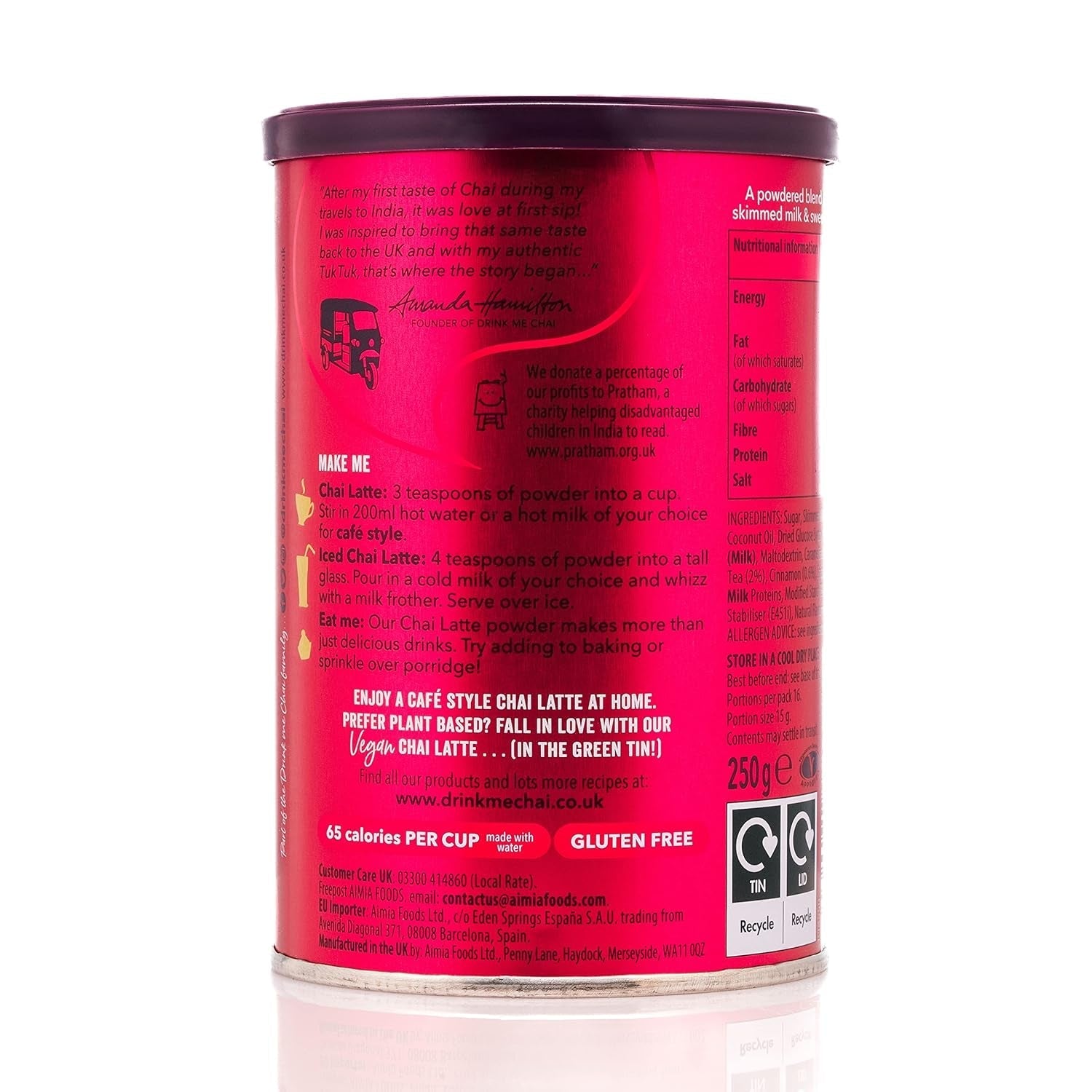 Drink Me Chai Spiced Chai Latte 250 g (pachet de 1) - doar adaugă apă, pudră Chai Latte (16 porții)