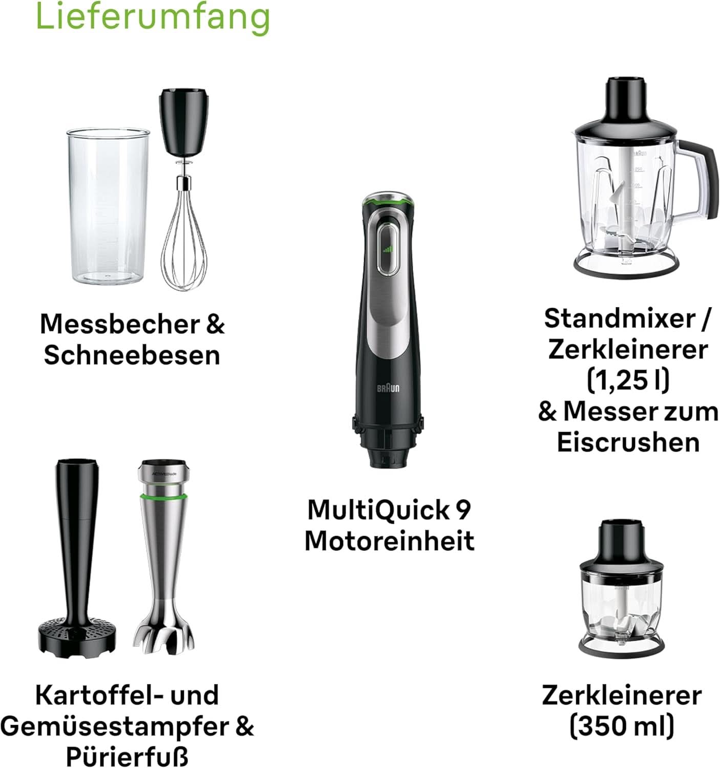 Braun Multiquick 9 MQ 9147X – 5-In-1 Stabmixer Mit Standmixer-Aufsatz, Zerkleinerer, Kartoffel- & Gemüsestampfer & Schneebesen, Stufenlose Geschwindigkeitseinstellung, 1200 W, Schwarz/Edelstahl Kitchen Naty Shop