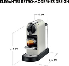 Espressor cu capsule Nespresso EN167.W Citiz, pompă de înaltă presiune și control ideal al temperaturii, fără Aeroccino (spumator de lapte), funcție de economisire a energiei, 1260 W, alb-crem, 37,4 x 11,9 x 25,5 cm