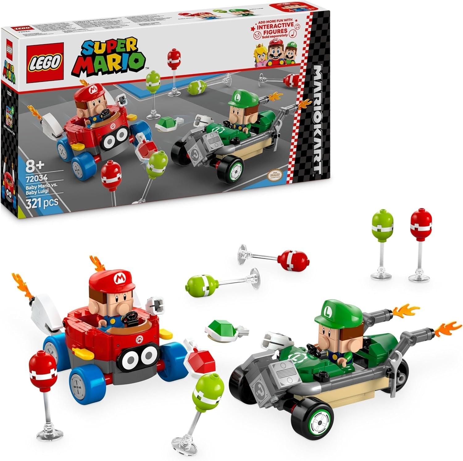 LEGO Mario Kart – Baby Mario Vs. Baby Luigi Nintendo-Sammelfiguren 2 baubares Speedmen-Spielzeuggeschenk für Jungen, Mädchen und Gamer ab 8 Jahren Abenteuerspielzeug 72034 Bausets Besuche den LEGO-Store Standardtitel