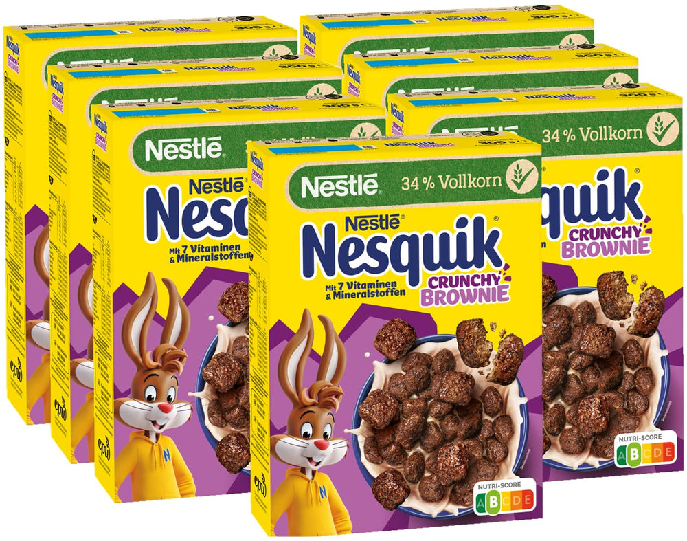 Nestlé NESQUIK Crunchy Brownie, knuspriges Frühstücksflocken mit Schokoladenstückchen und einer innovativen Form für extra Knusprigkeit, 7er-Pack (7 x 300 g)