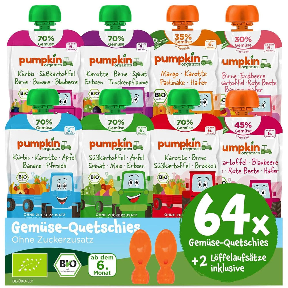 Pumpkin Organics 24Pack, Bio-Gemüsepüree, ohne Zuckerzusatz, für Babys ab 6 Monaten, 24 x 100 Gramm Mutter und Kind Naty Shop 64 x 100 Gramm