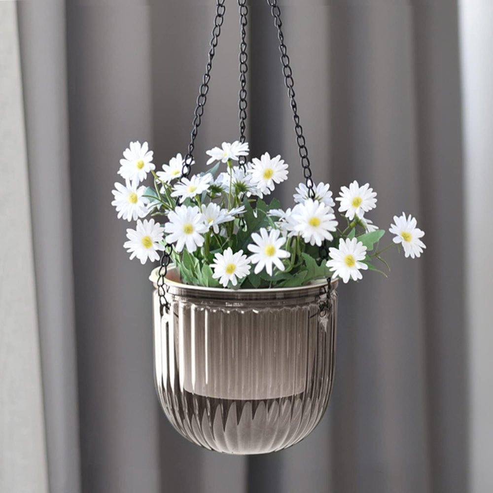 Set de 2 jardiniere suspendate cu auto-udare, ghivece de flori suspendate de interior de 16,5 cm cu 3 cârlige și găuri de drenaj pentru utilizare în interior și exterior, tavane, balcoane și decorațiuni de perete (gri)