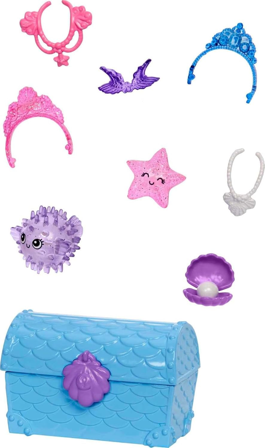Barbie Mermaid Power, păpușă Chelsea, păpușă sirenă, Chelsea cu păr albastru și violet, coroană, coadă de sirenă, accesoriu, cadou pentru copii de la 3 ani, Hhg57 Papusi Naty Shop