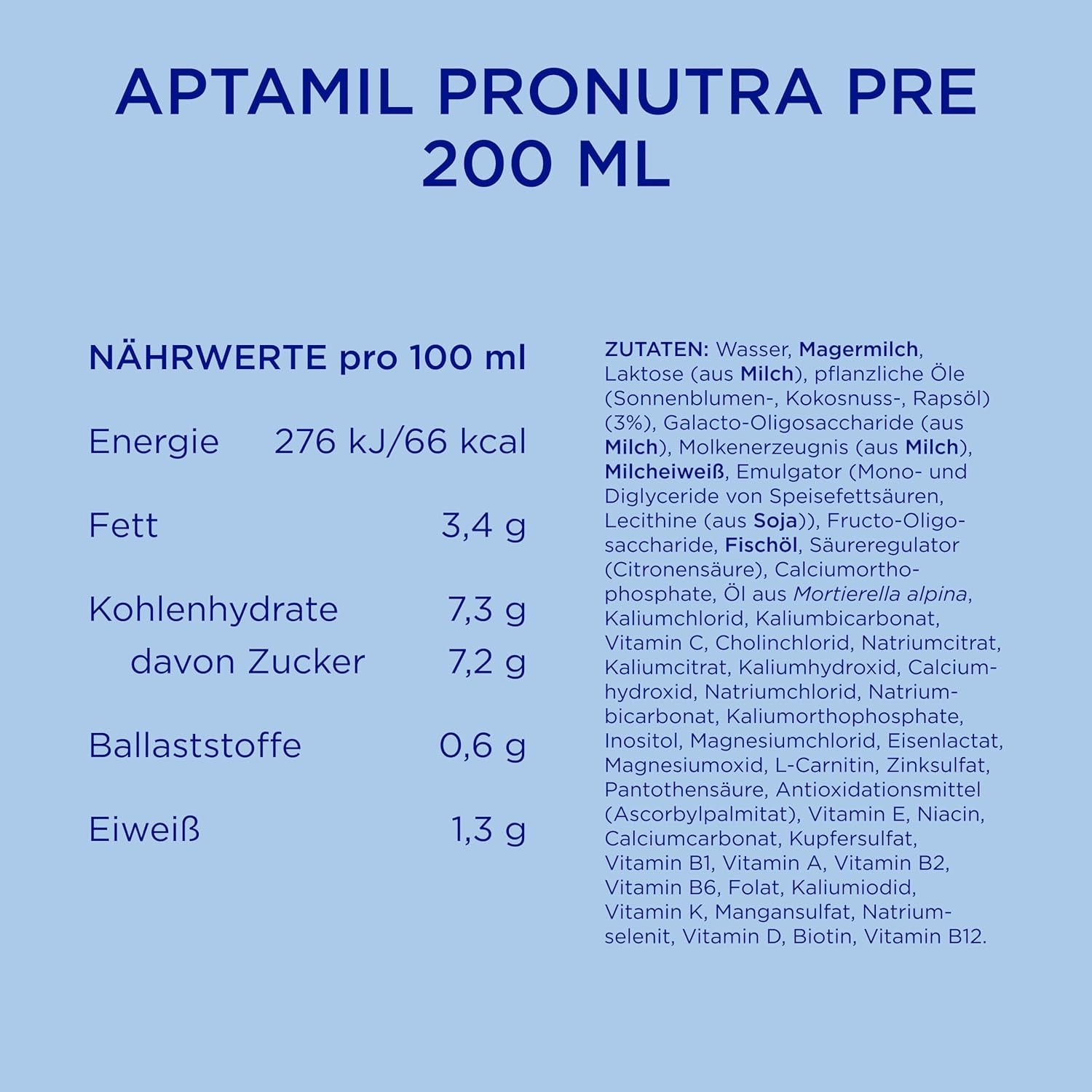 Aptamil Pronutra Pre – Säuglingsnahrung ab der Geburt – Mit pflanzlichen Ölen, ohne Palmöl – 6 x 4 x 200 ml (4800 ml)