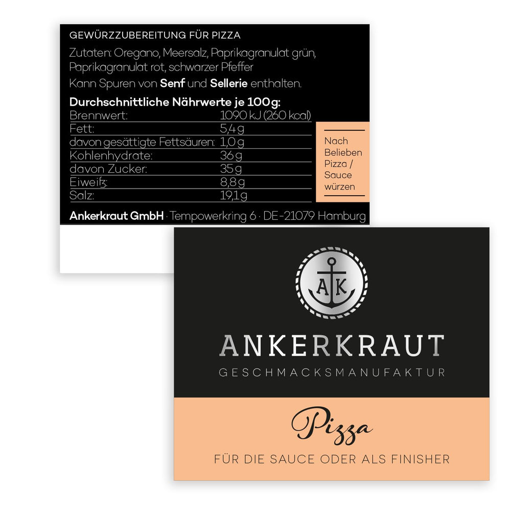 Ankerkraut-Pizza, für original italienischen Geschmack, wie aus dem Steinofen, auch für Pasta, Tomaten-Mozzarella und viele andere Gerichte, 45 g im Korkglas