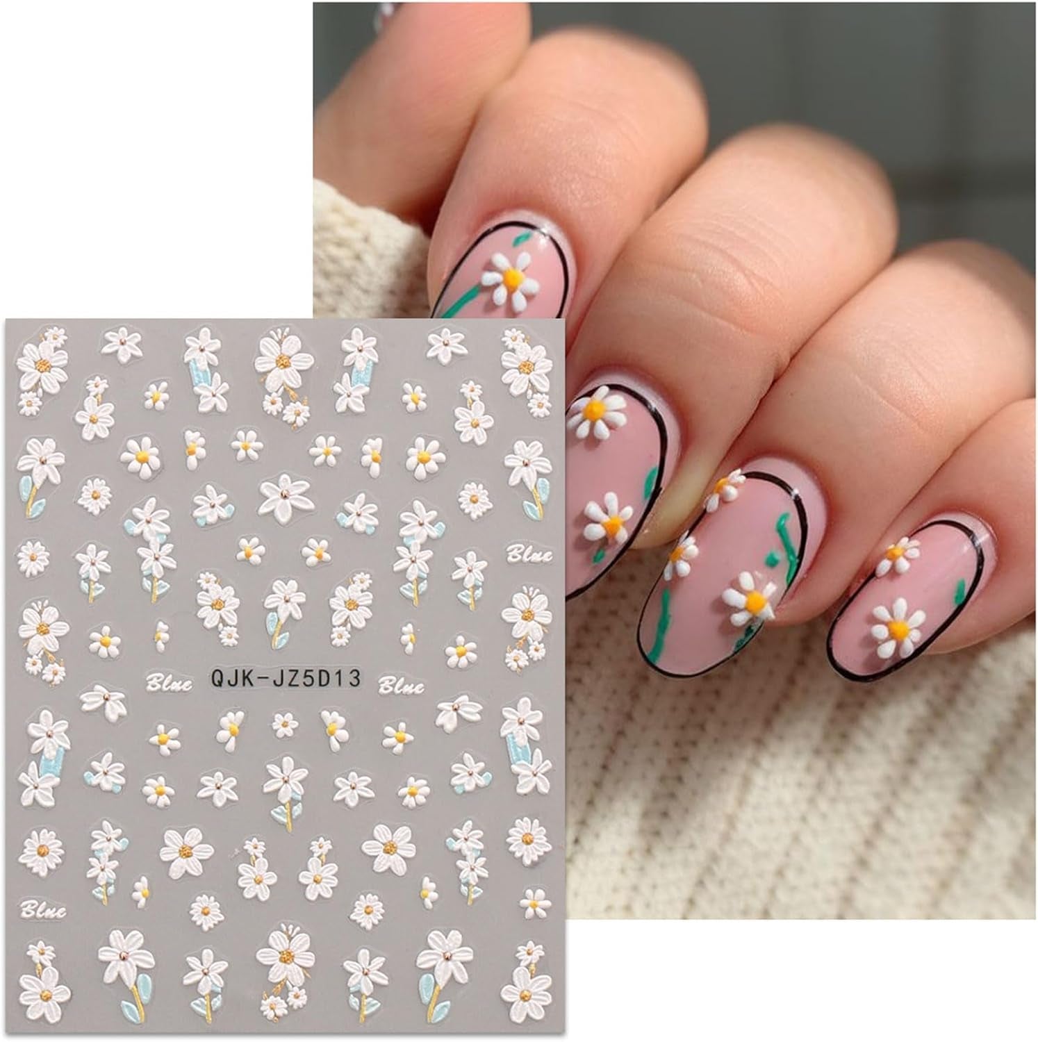 JMEOWIO 3D Nagelsticker Blumen Nail Art Sticker Selbstklebend Nagelaufkleber 5D Stereoskopisch Sommer Frühling Blumen Dekoration Nageldesign Zubehör 4 Blatt