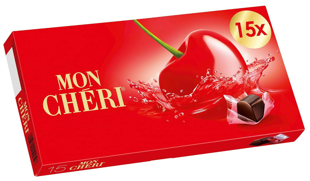 Ferrero Mon Chéri – Knusprige Schokolade, fruchtiger Likör und eine aromatische Kirsche – Schokoladengeschenk zum Valentinstag für Sie und Ihn – 1 Packung mit 15 einzelnen Pralinen