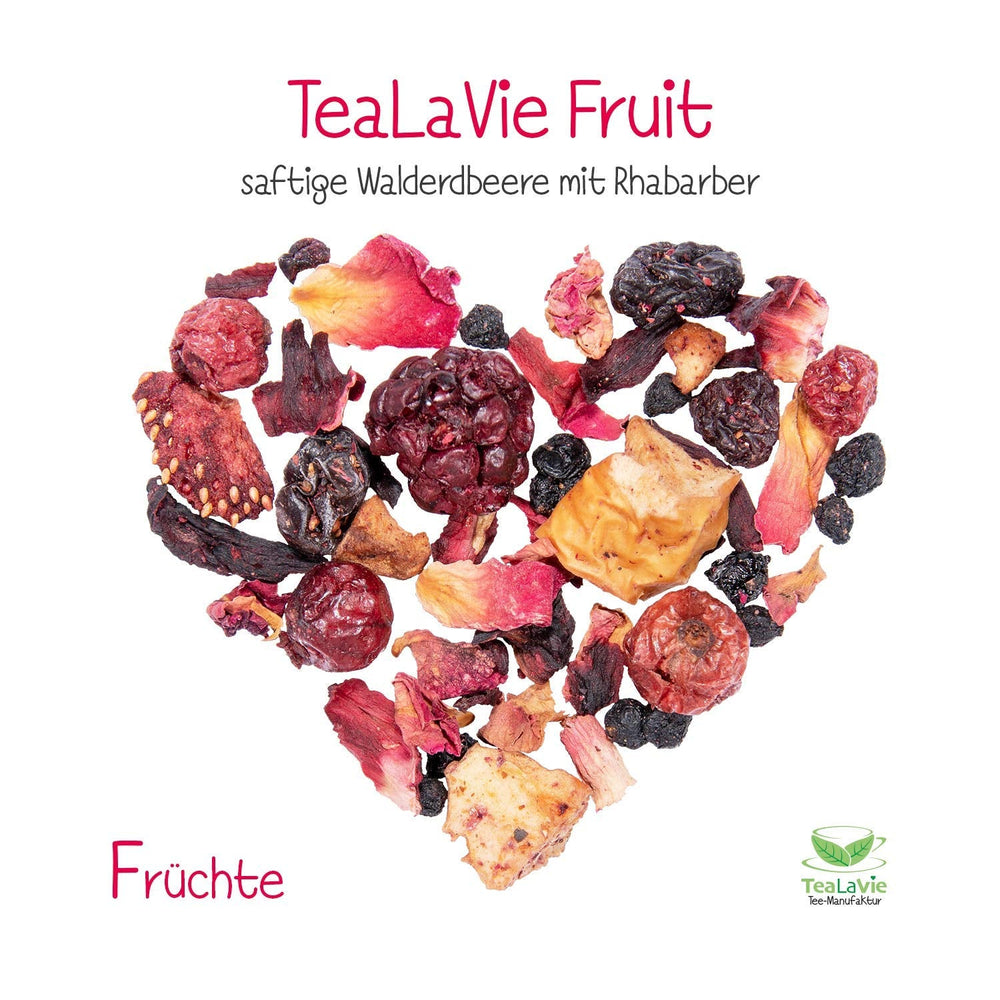 Tealavie - Ceai pentru copii fără zahăr - Căpșuni de pădure și rubarbă (200 g) Tealavie Fruit - Ceai de fructe vrac