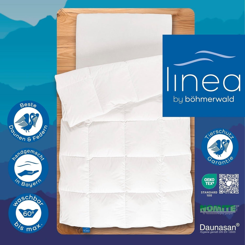 Allnights - Plapumă confortabilă medie, 135X200, 100% pene noi și puf, potrivită pentru alergici, lavabilă până la 60°C, fabricată în Germania, alb Plapumi si pilote Naty Shop