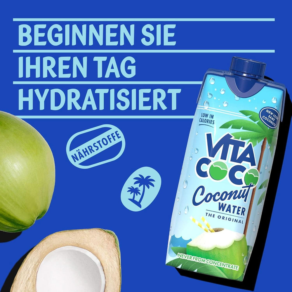 Vita Coco Pure Coconut Water 12 X 330 ml, natürliche Feuchtigkeitscreme mit Elektrolyten, glutenfrei, voller Vitamin C und Kalium. Alkoholfreie Getränke Naty Shop