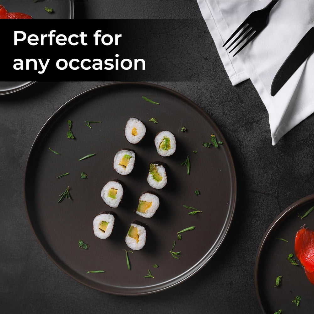 MIAMIO – Set de farfurii de 4 persoane / Set de veselă ceramică pentru 4 persoane, veselă din gresie, potrivită pentru mașina de spălat vase și cuptorul cu microunde – Colecția Sierra (Farfurii închise la culoare, farfurii mari (4x))