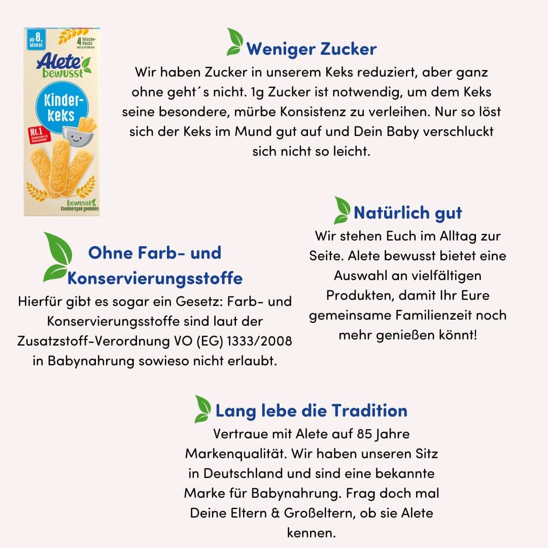 Alete, Kekse für Kinder, ab dem 8. Monat, mit Weizenbutter, 180 g Mutter und Kind Naty Shop