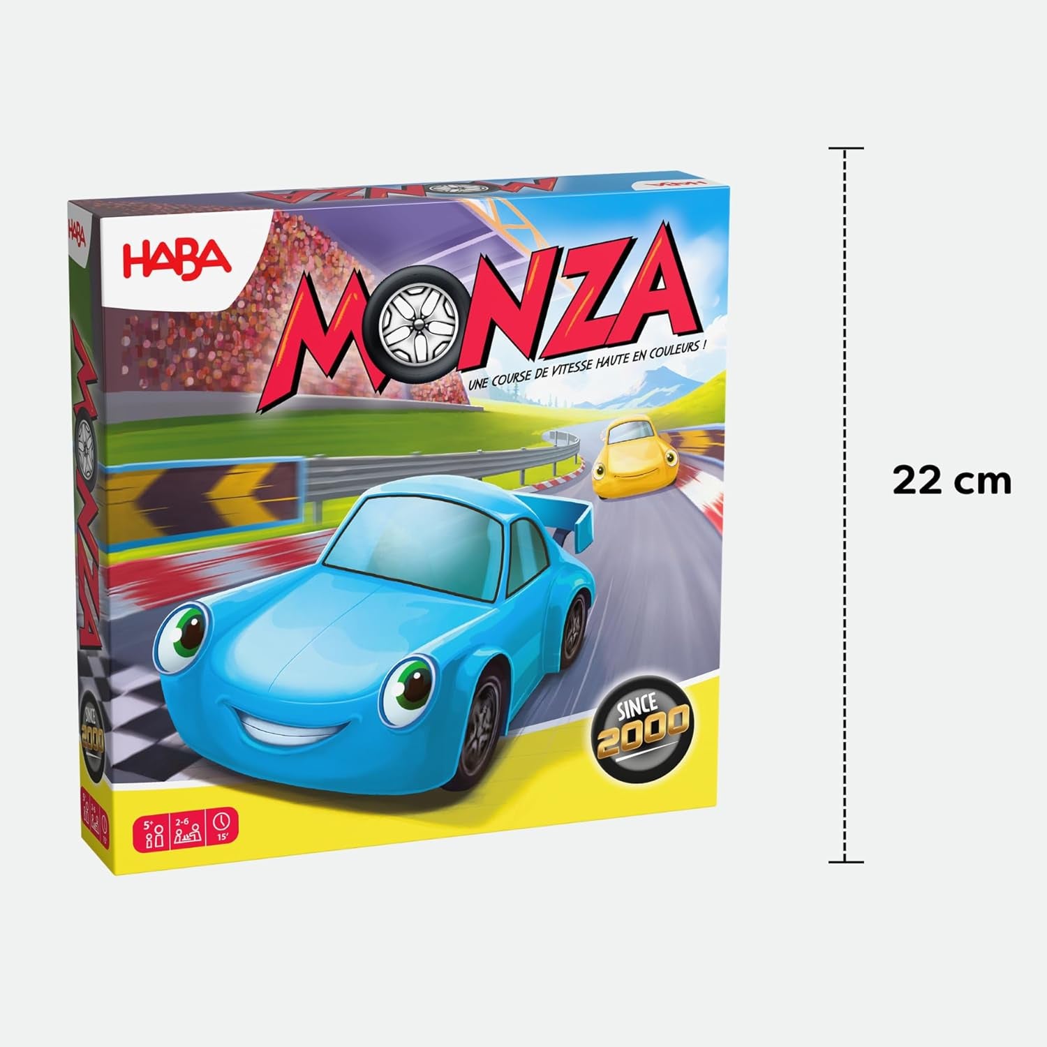 HABA Monza – Schnelles Brettspiel und Autorennspiel für Kinder ab 5 Jahren – mit 6 bunten Holzautos und bunten Würfeln – 2012226001