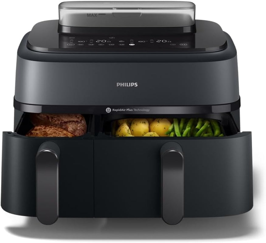 Philips Airfryer Dual Basket 3000-Serie, 9 l, 2 Körbe, 2 Gerichte gleichzeitig fertig, Rapidair plus Heißlufttechnologie. Geräte Naty Shop Steam Dual Basket 9 l