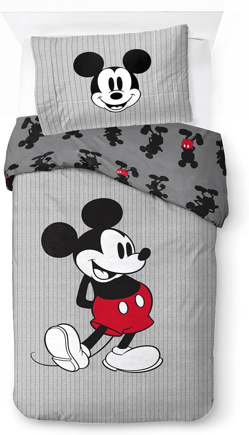 Set de lenjerie de pat pentru copii, desene animate si super eroi, bumbac Lenjerie de pat - copii Naty Shop Gri - Mickey Mouse 135X200/50X70 (2 Piece)