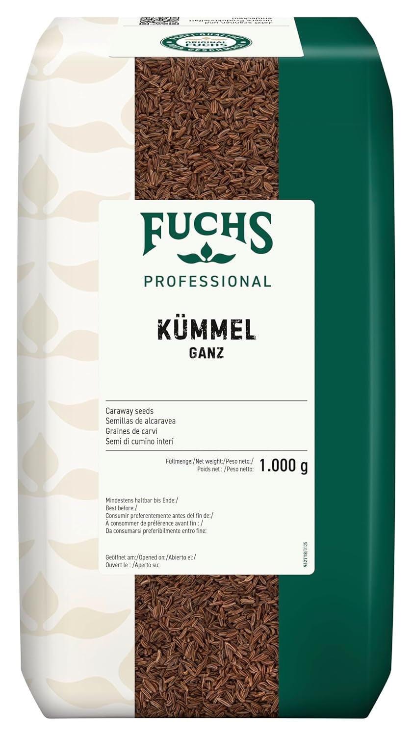Fuchs Professional - Kümmel ganz | Ungemahlen, zum Würzen von Bratkartoffeln oder Krautgerichten | Profi-Qualität für Großverbraucher und Gastronomie | 1 kg im recycelbaren Beutel