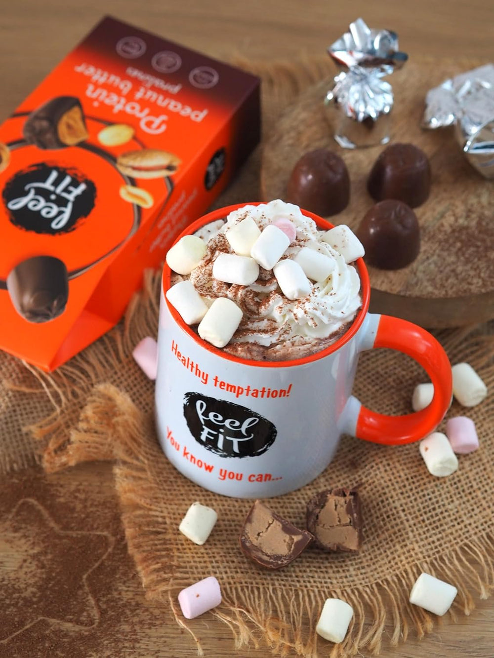 Feel FIT Erdnussbutter-Protein-Pralinen in hochwertiger Milchschokolade, ohne Zuckerzusatz, 17 % Protein, glutenfrei, 66 g (1 Packung)