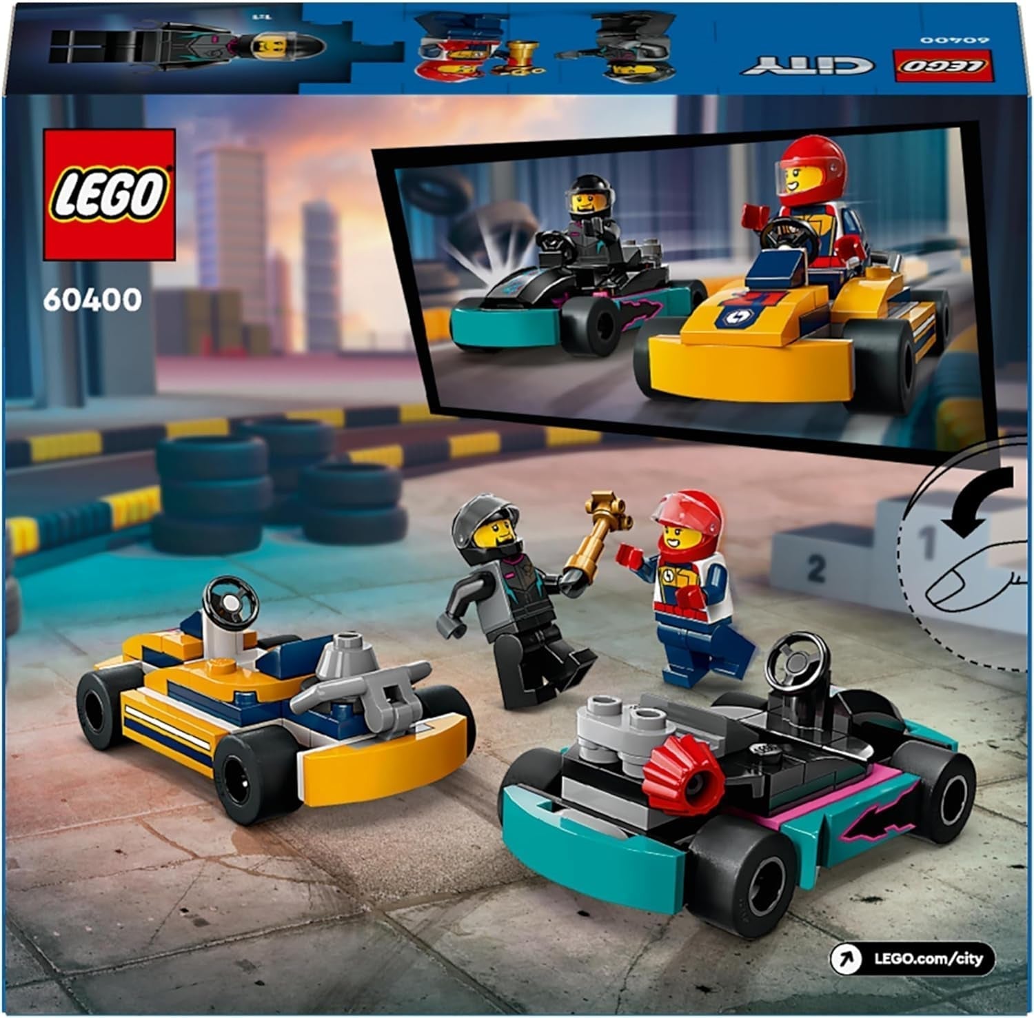 LEGO City Go-Karts mit Fahrern, Set mit 2 Minifiguren, Fahrern und Rennwagen, Spielzeugautos für 5-jährige Jungen und Mädchen, lustiges Geschenk für Kinder 60400 Bausets Besuchen Sie den LEGO-Store