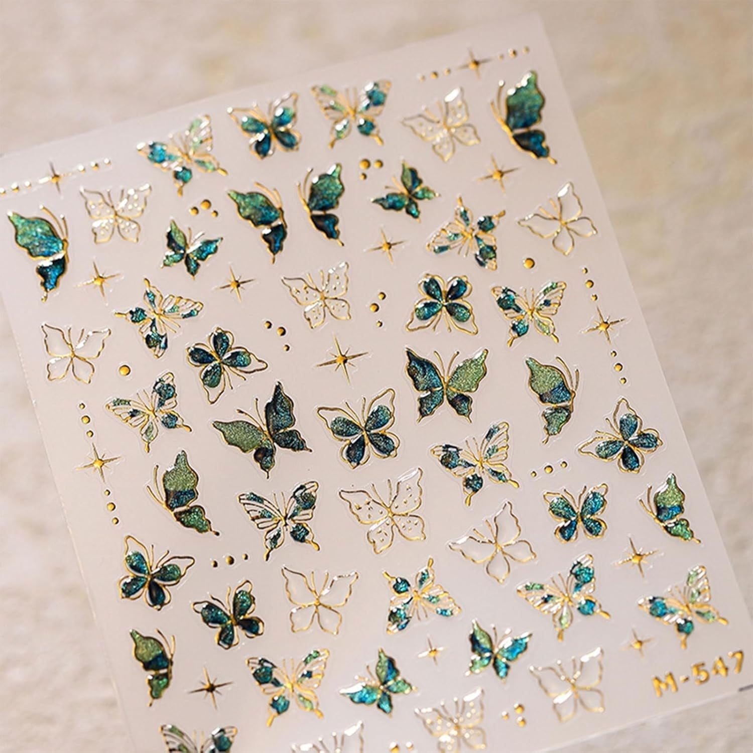 JMEOWIO 3D Nagelsticker Grün Gold Schmetterling Nail Art Sticker Selbstklebend Nagelaufkleber 5D Stereoskopisch Dekoration Nageldesign Zubehör 1 Blatt