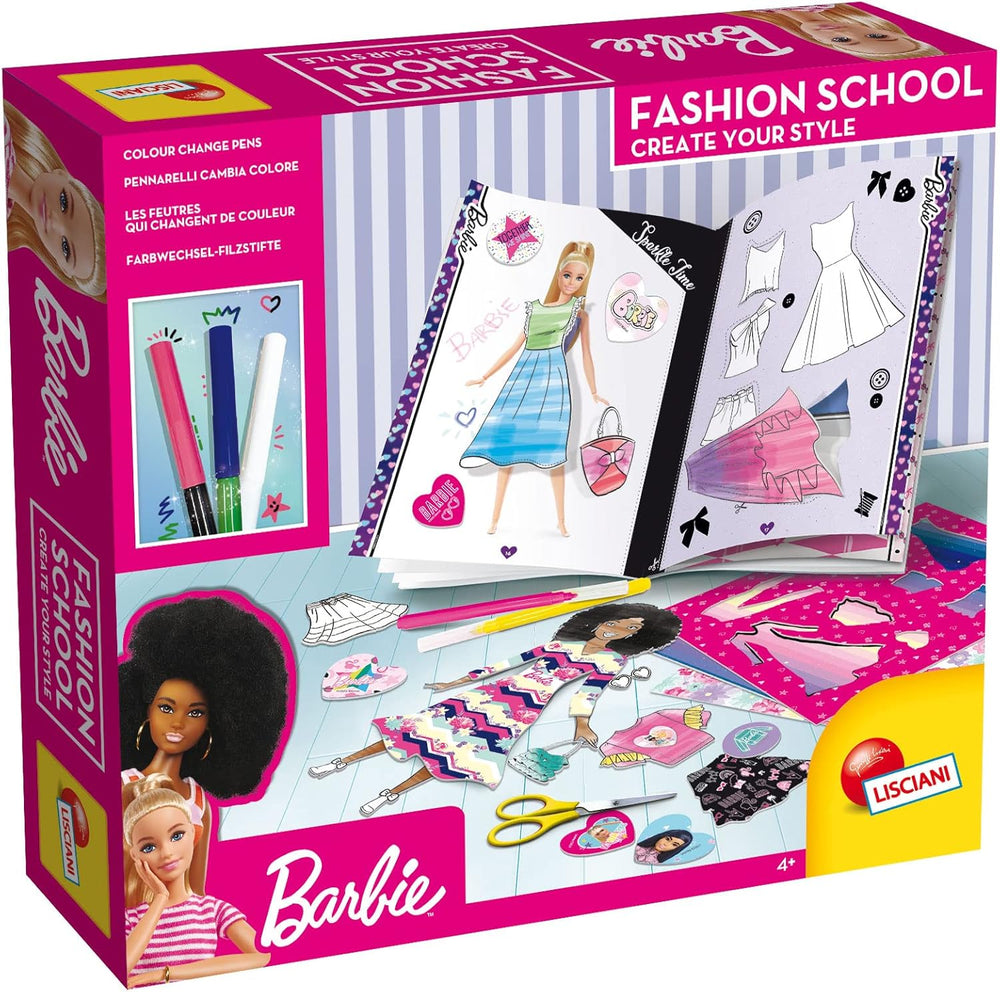 Lisciani – BARBIE – Skizzenbuch Set Wir Glänzen – Modestudio – Models zum Anziehen – Kreatives Spiel – Supermodische Kleidung – Farbmarker – Für Mädchen ab 4 Jahren