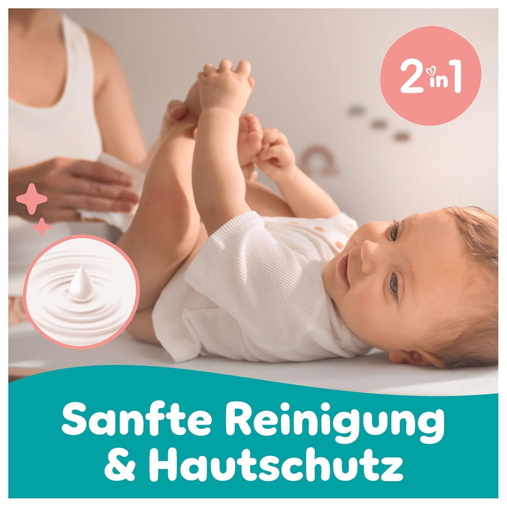 Pampers Sensitive Wet Wipes, 6 Packungen à 80 Tücher = 480 Tücher, parfümfrei, für sanfte, schonende Reinigung