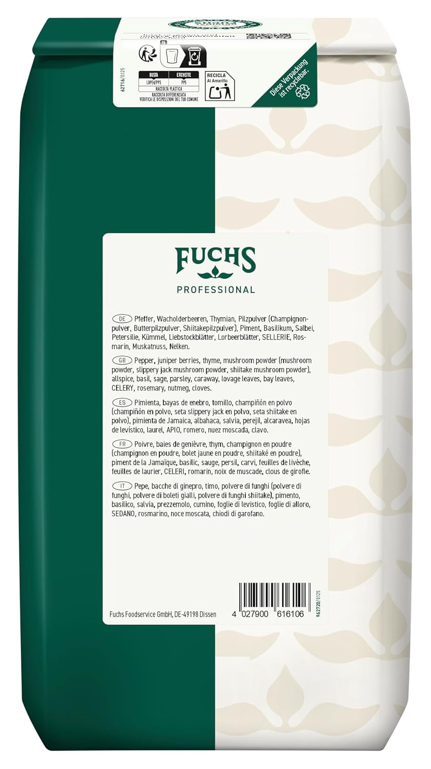 Fuchs Professional - Wildgewürz | Zum Würzen von allerre Wildgerichten und dunklen Saucen | Profi-Qualität für Großverbraucher und Gastronomie | 1 kg im recycelbaren Beutel