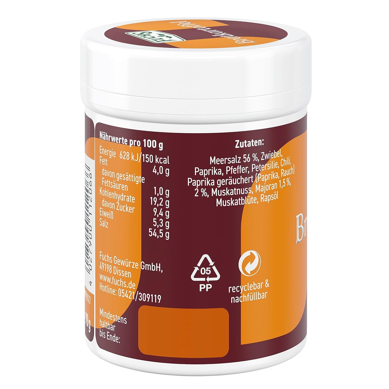 Fuchs Gourmet Selection Klassisch/Heimisch – Bratkartoffel Gewürzsalz, nachfüllbares Kartoffelgewürz, Salz zum Würzen von Brat- & Ofenkartoffeln, Pommes Frites & Co, vegan, 70 g