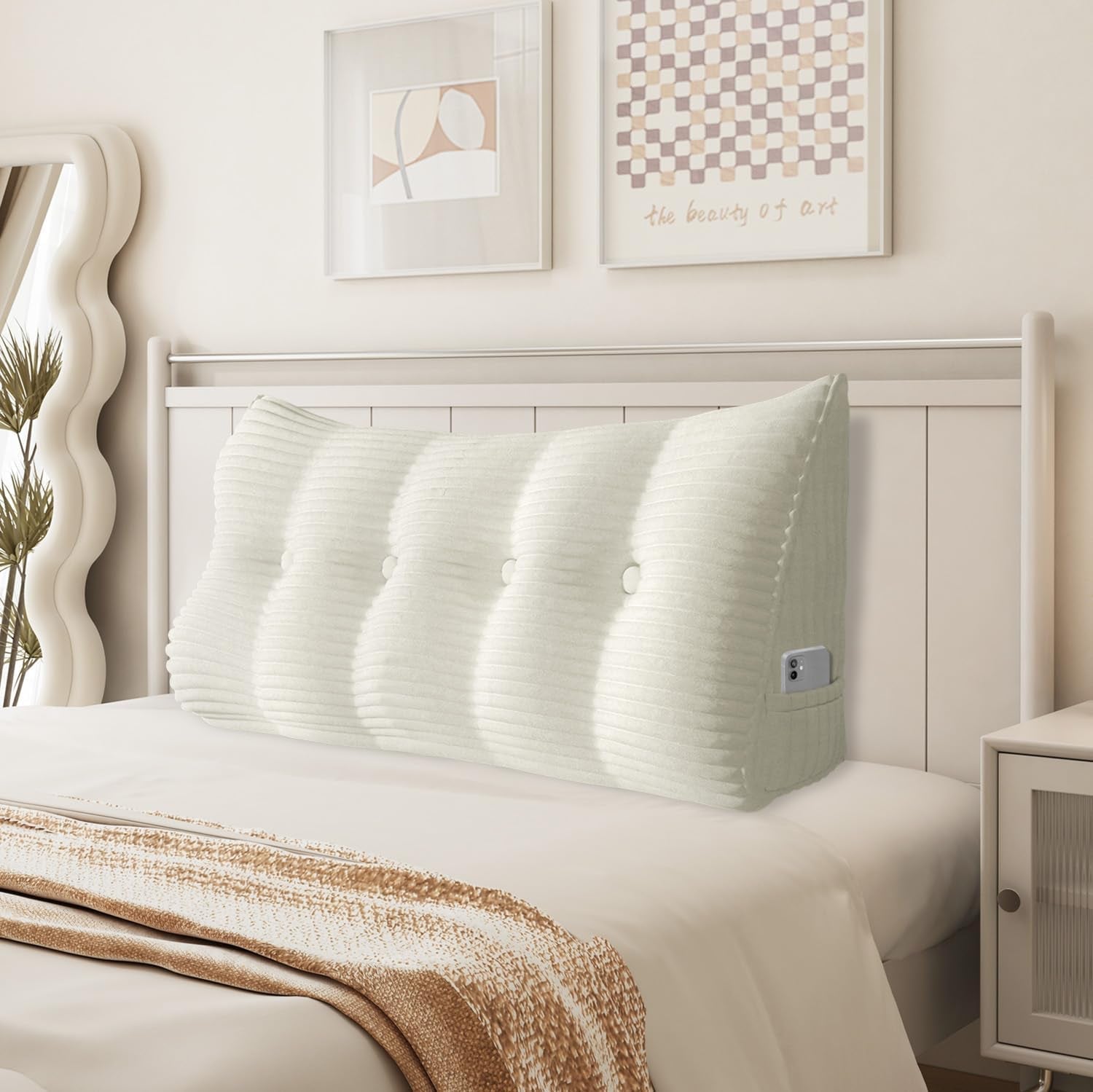 Pernă Johnear cu pană, pernă de citit pentru pat și canapea, pernă pentru spătar, pernă pentru tăblie, pernă lombară triunghiulară mare (gri, 45 cm)