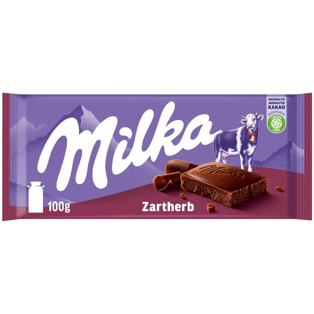 Milka Zartherb - Alpenbittermilchschokolade mit zarter Kakaonote im Multipack - 25 x 90g